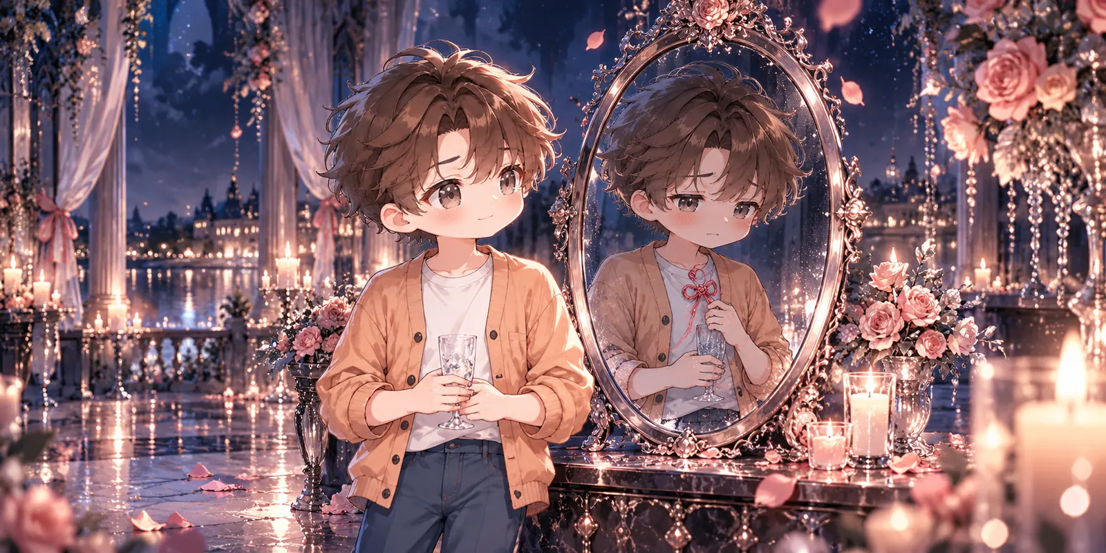 A composed character after a toast appears beside a mirror image expressing inner nerves.